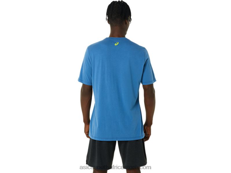 Men Asics Stripe Short Sleeve Tee LH4X01085 Azure