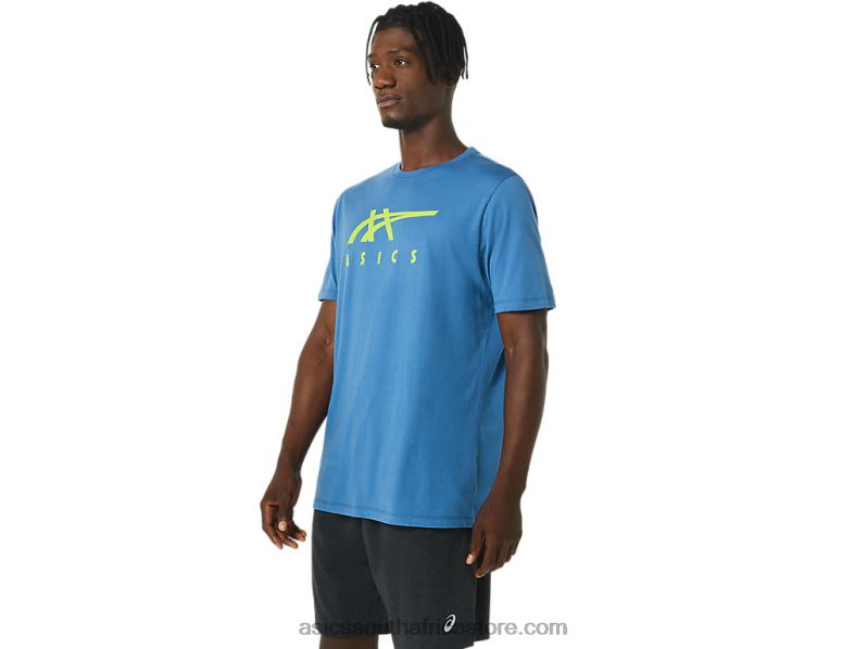 Men Asics Stripe Short Sleeve Tee LH4X01085 Azure