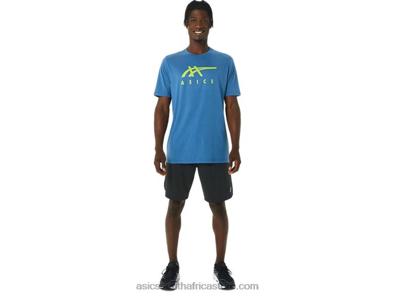 Men Asics Stripe Short Sleeve Tee LH4X01085 Azure
