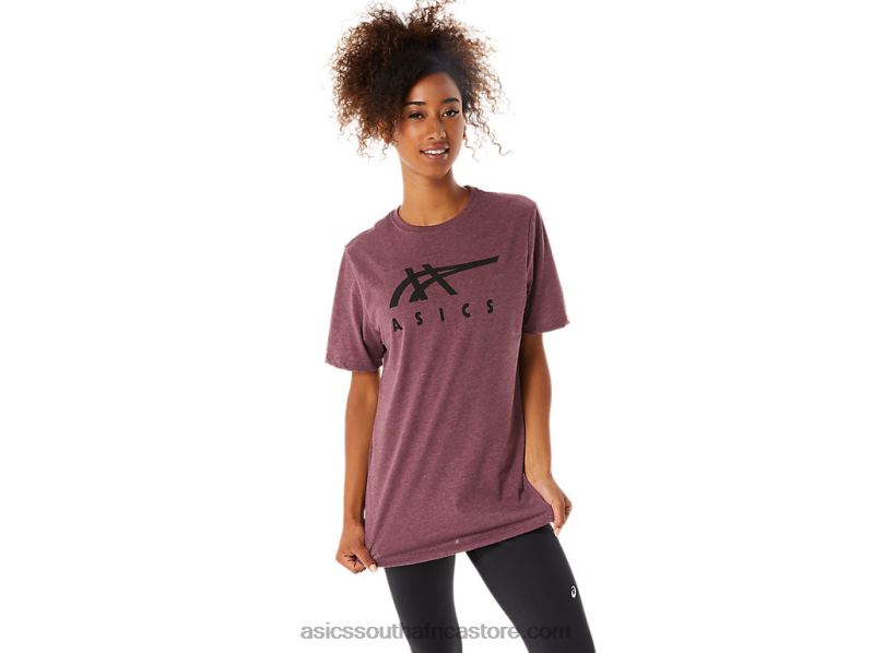 Men Asics Stripe Short Sleeve Tee LH4X01643 Deep Mars Heather
