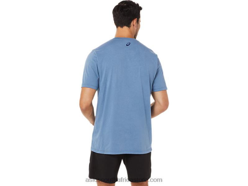 Men Asics Stripe Short Sleeve Tee LH4X01743 Storm Blue