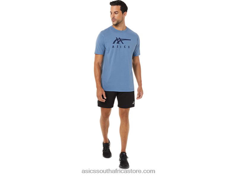Men Asics Stripe Short Sleeve Tee LH4X01743 Storm Blue
