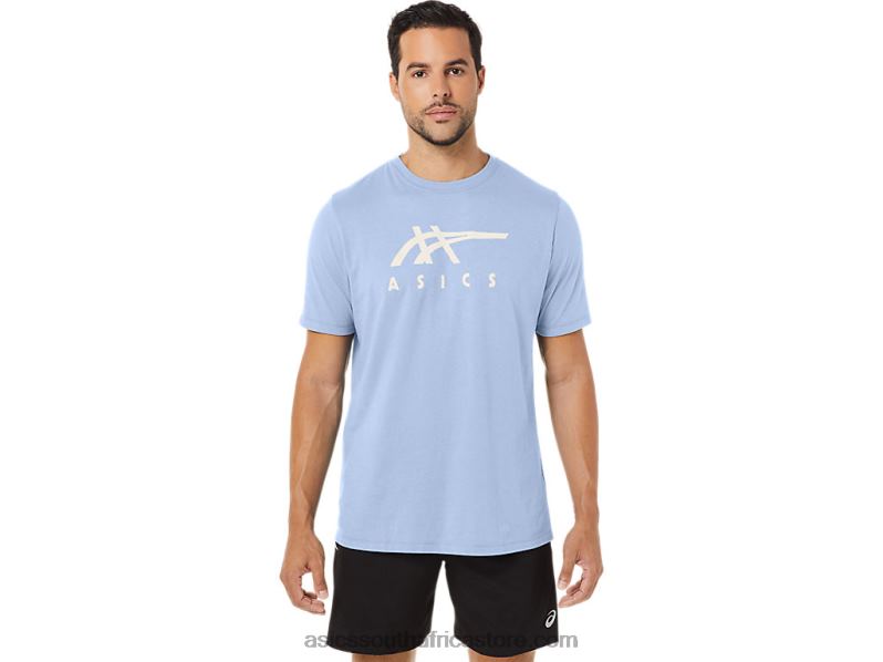 Men Asics Stripe Short Sleeve Tee LH4X028 Soft Sky