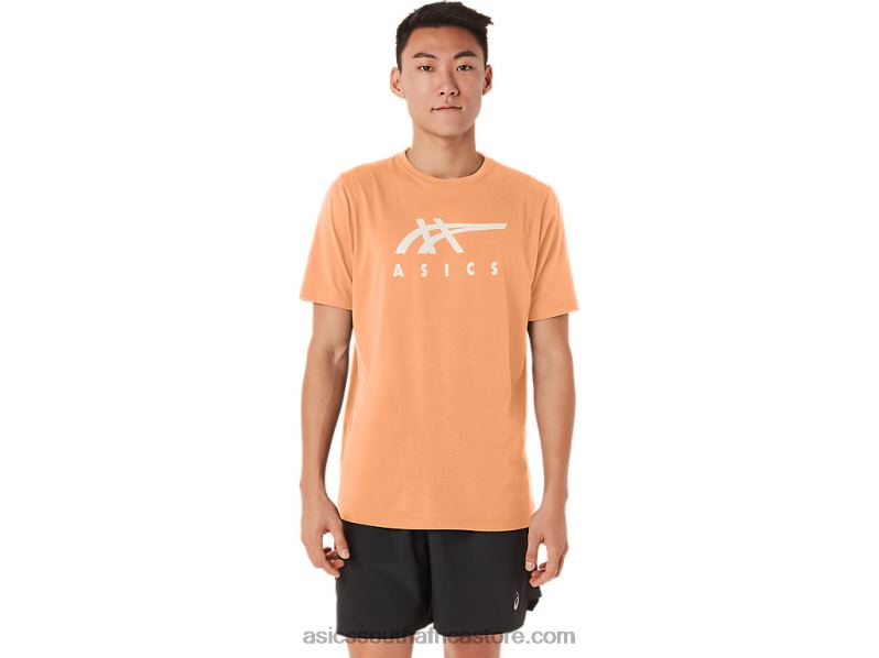 Men Asics Stripe Short Sleeve Tee LH4X070 Summer Dune