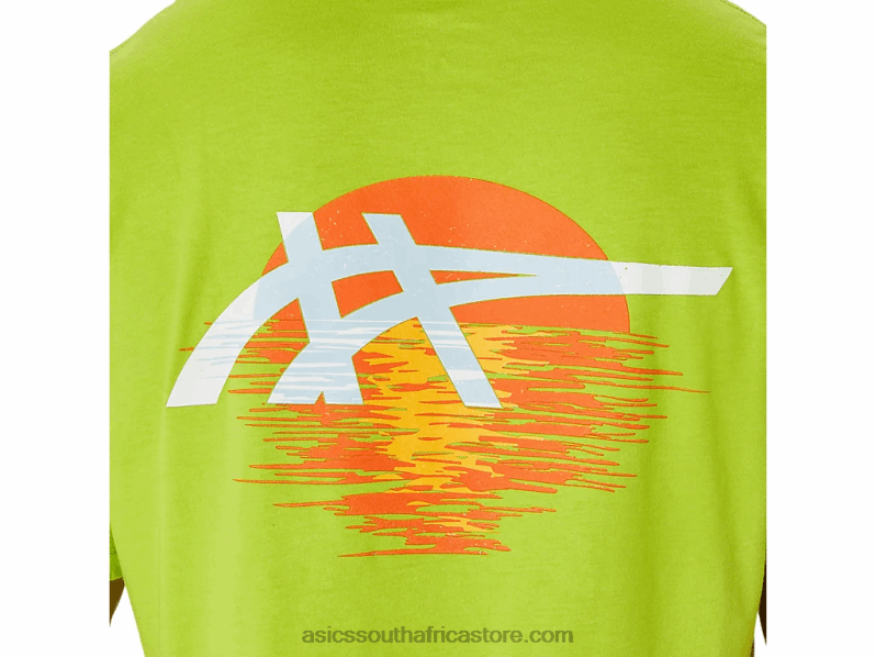 Men Asics Stripes Sunrise Tee LH4X0142 Lime Zest