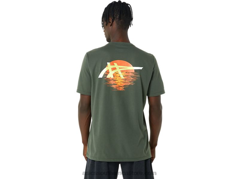 Men Asics Stripes Sunrise Tee LH4X0787 Olive Canvas