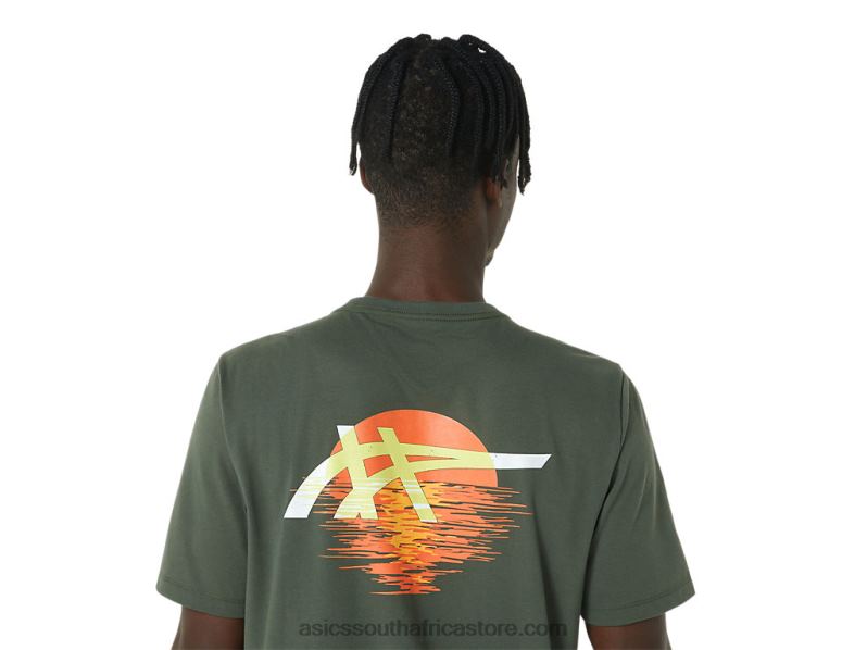 Men Asics Stripes Sunrise Tee LH4X0787 Olive Canvas