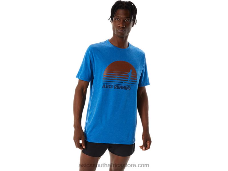 Men Asics Sunrise Runner Graphic Tee LH4X01108 Lake Drive Heather