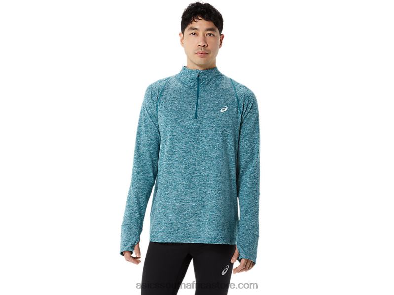 Men Asics Thermopolis Quarter Zip LH4X0957 Velvet Pine Heather