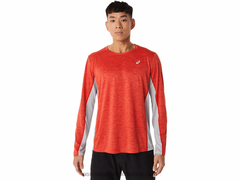 Men Asics Train Sana Long Sleeve LH4X01423 Fiery Red/Piedmont Grey