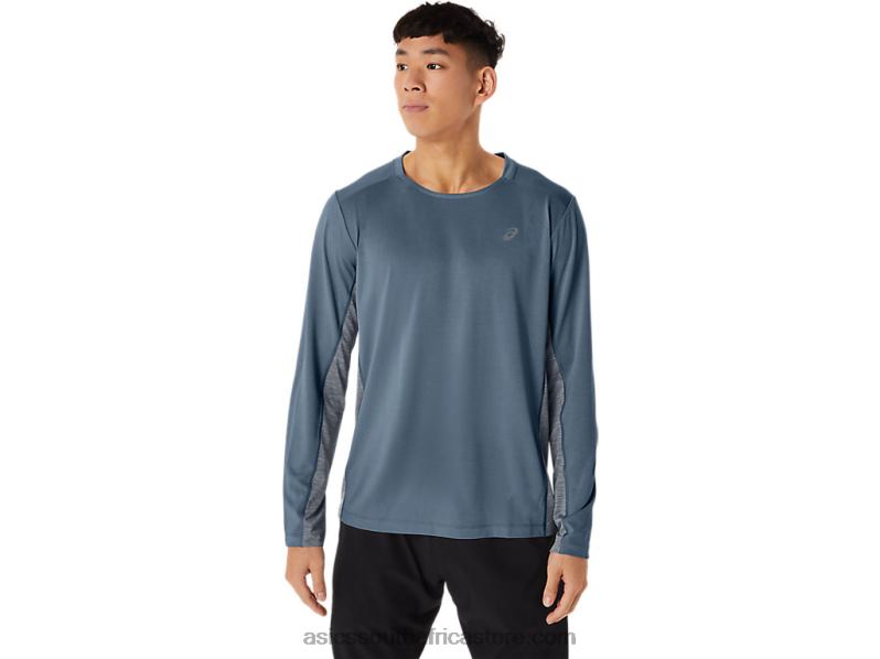 Men Asics Train Sana Long Sleeve LH4X0200 Steel Blue/Peacoat