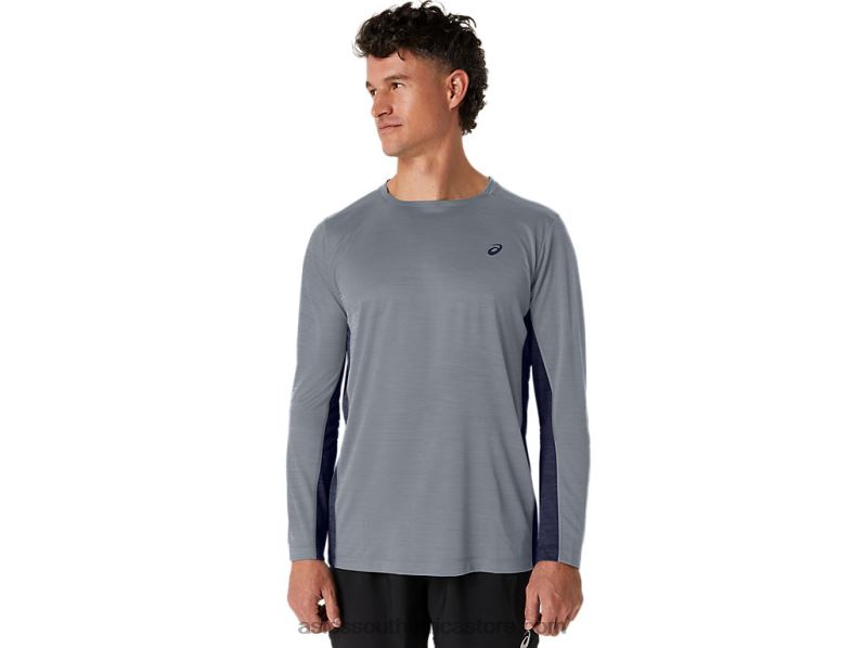 Men Asics Train Sana Long Sleeve LH4X0211 Sheet Rock/Peacoat