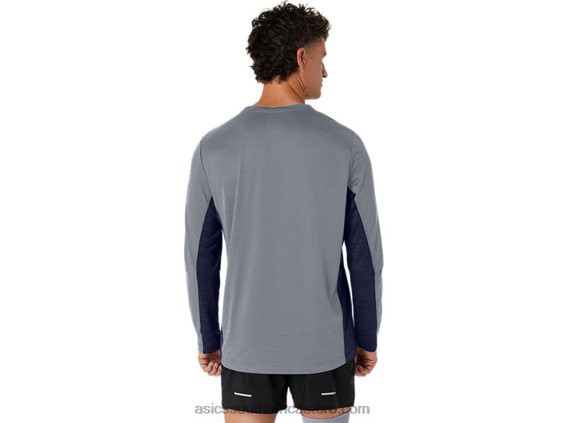 Men Asics Train Sana Long Sleeve LH4X0211 Sheet Rock/Peacoat