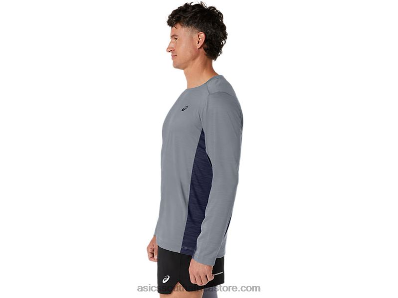 Men Asics Train Sana Long Sleeve LH4X0211 Sheet Rock/Peacoat