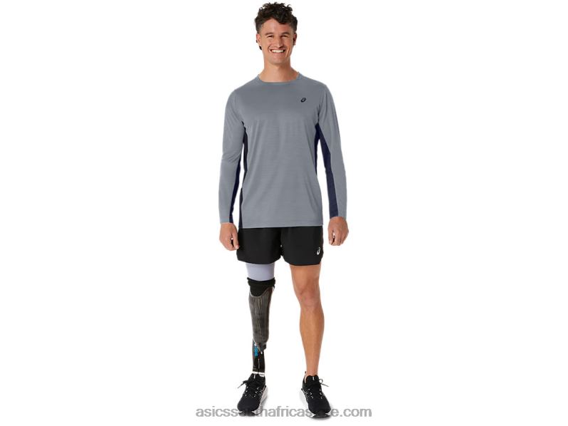 Men Asics Train Sana Long Sleeve LH4X0211 Sheet Rock/Peacoat