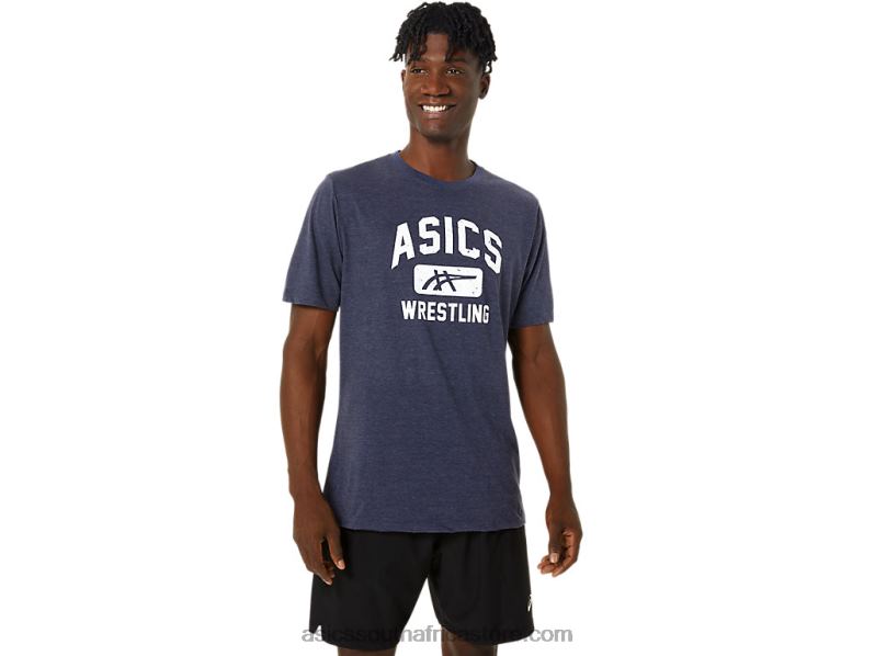 Men Asics Unisex Wrestling Graphic Tee LH4X0826 Peacoat Heather