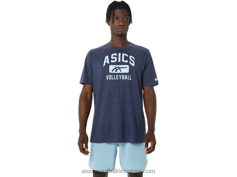 Men Asics Volleyball Graphic Tee LH4X0865 Peacoat Heather