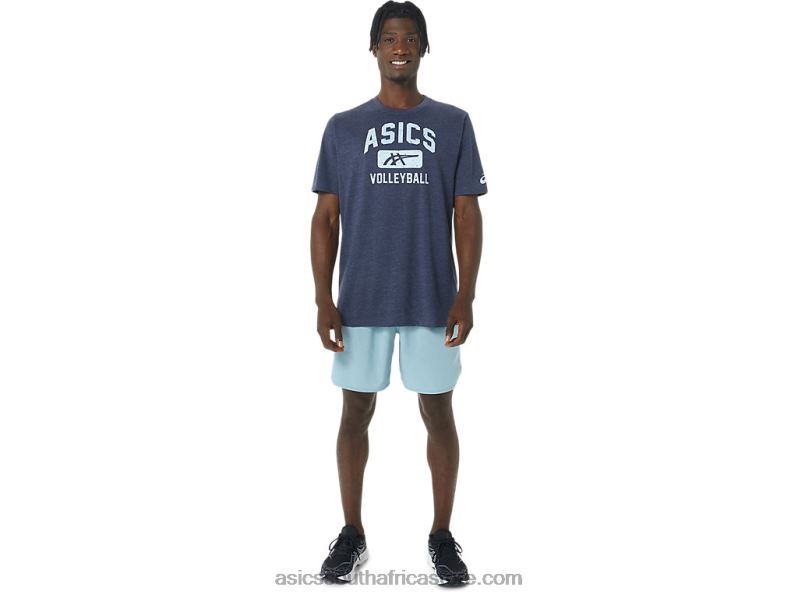 Men Asics Volleyball Graphic Tee LH4X0865 Peacoat Heather