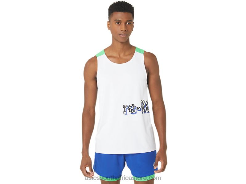 Men Asics New Strong Repurposed Run Singlet LH4X030 White/Track