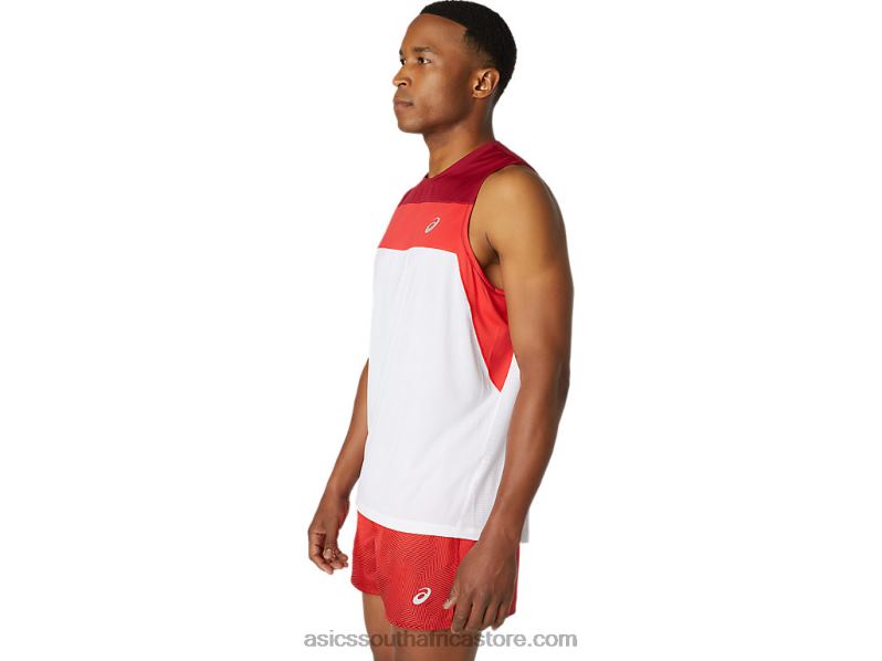 Men Asics Race Singlet LH4X01737 Brilliant White/Burgundy