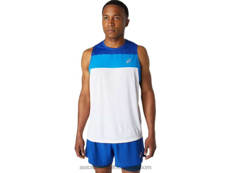 Men Asics Race Singlet LH4X01746 Brilliant White/Monaco Blue