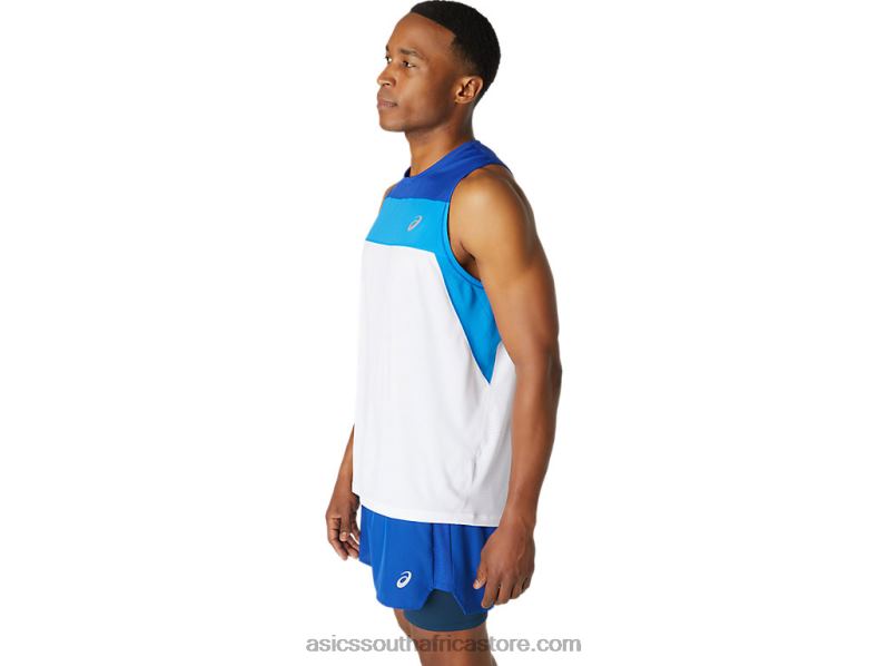 Men Asics Race Singlet LH4X01746 Brilliant White/Monaco Blue