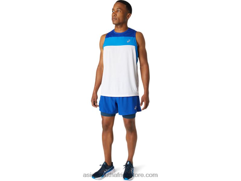 Men Asics Race Singlet LH4X01746 Brilliant White/Monaco Blue