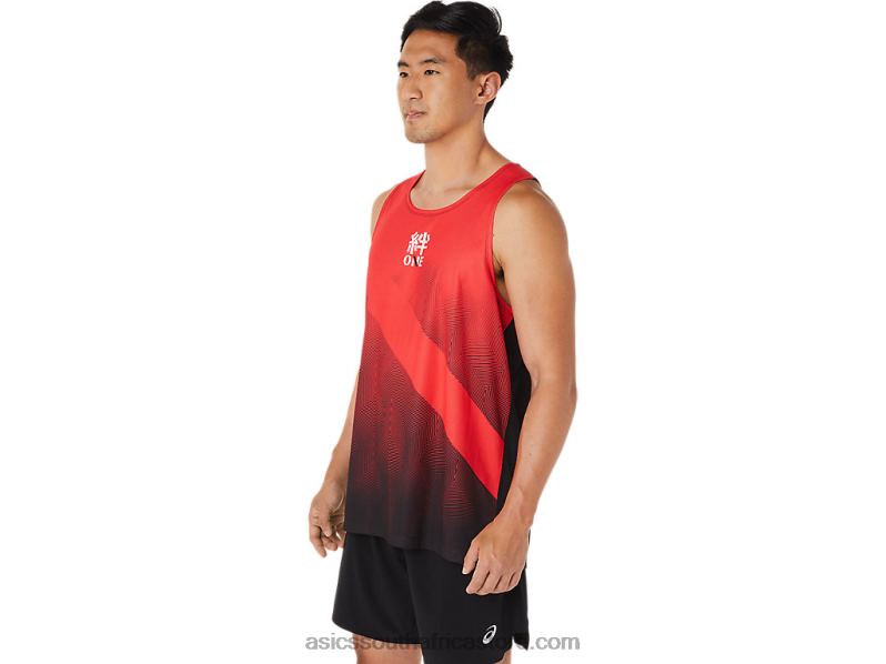 Men Asics Singlet LH4X01648 Electric Red