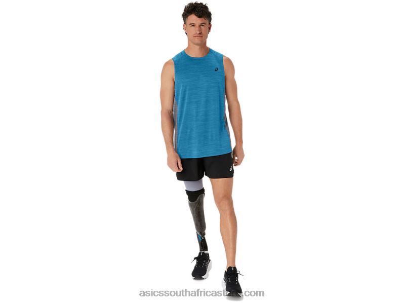 Men Asics Train Sana Muscle Tank LH4X017 Island Blue/Sheet Rock