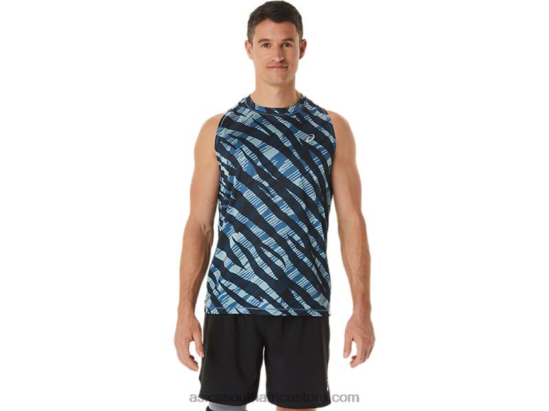 Men Asics Wild Camo Singlet LH4X01113 Azure/Performance Black