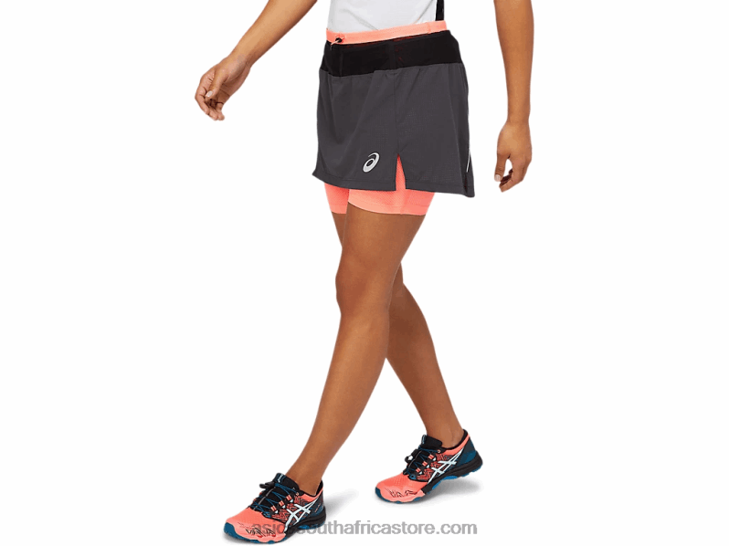 Women Asics Fujitrail Skort LH4X03845 Graphite Grey/Blazing Coral
