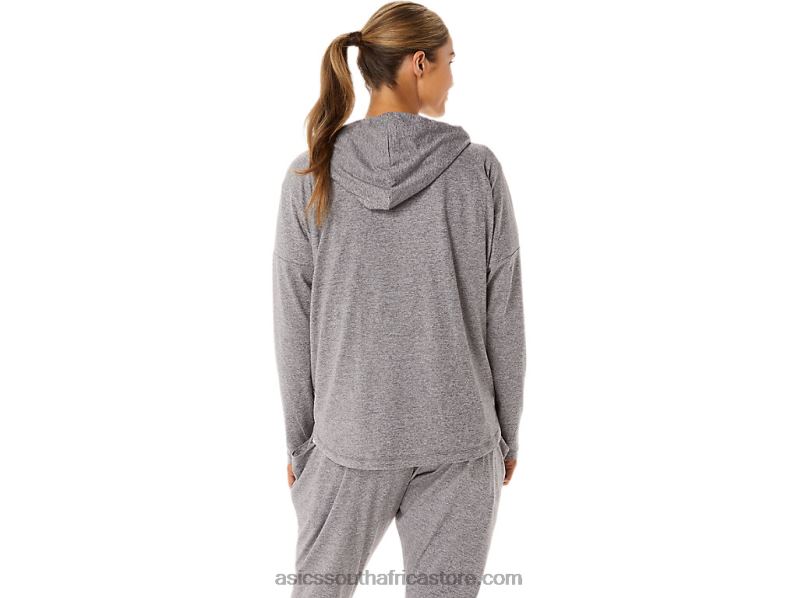 Women Asics Soft Stretch Knit Full Zip Hoodie LH4X02937 Smoke Shadow Heather