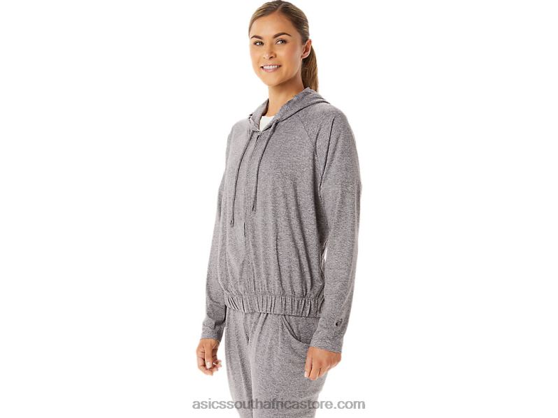 Women Asics Soft Stretch Knit Full Zip Hoodie LH4X02937 Smoke Shadow Heather