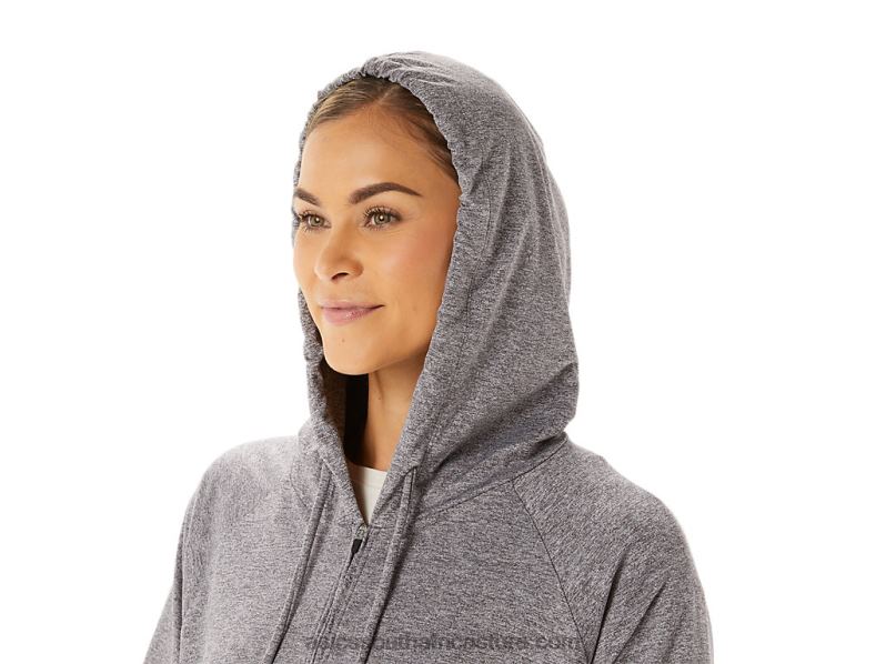 Women Asics Soft Stretch Knit Full Zip Hoodie LH4X02937 Smoke Shadow Heather