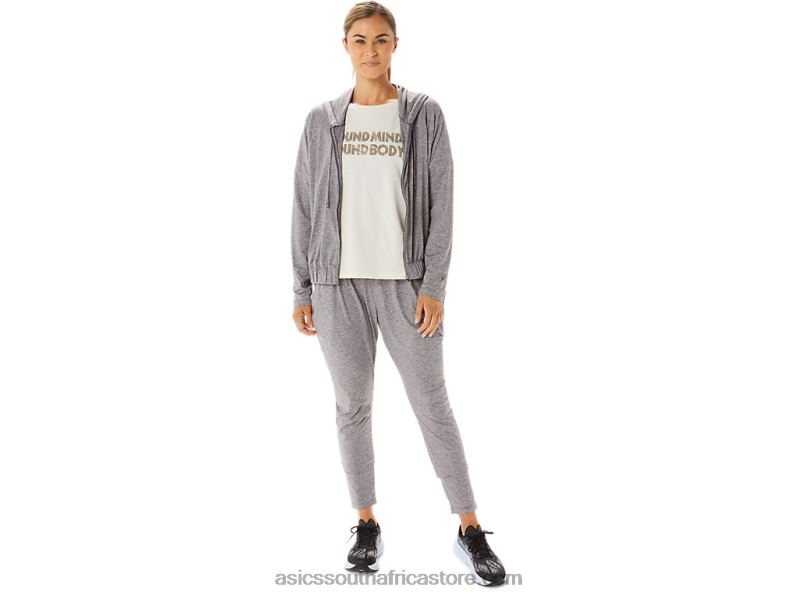 Women Asics Soft Stretch Knit Full Zip Hoodie LH4X02937 Smoke Shadow Heather