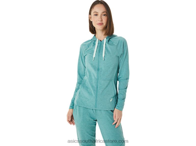 Women Asics Tech Full Zip Hoodie LH4X03265 Sage Spacedye