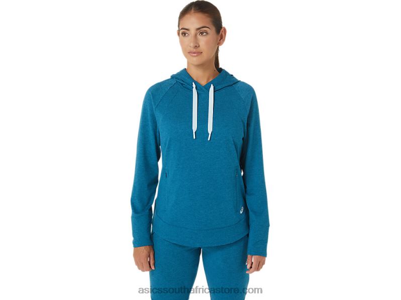 Women Asics Tech Pullover Hoodie LH4X02809 Deep Sea Teal Spacedye