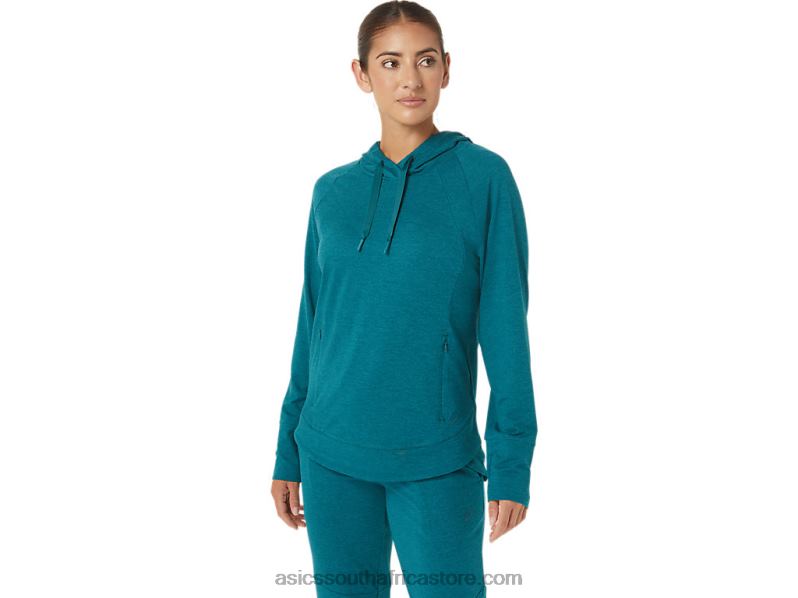 Women Asics Tech Pullover Hoodie LH4X02820 Velvet Pine Spacedye
