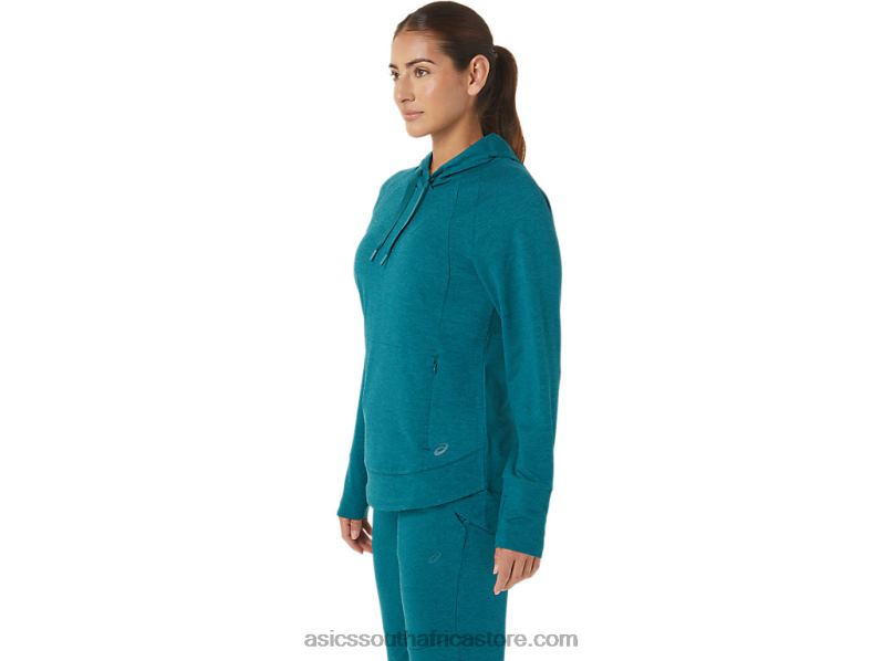 Women Asics Tech Pullover Hoodie LH4X02820 Velvet Pine Spacedye