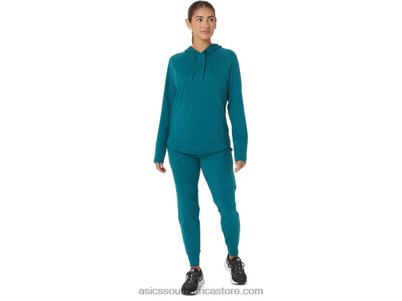Women Asics Tech Pullover Hoodie LH4X02820 Velvet Pine Spacedye