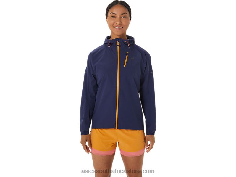 Women Asics Fujitrail Waterproof Jacket LH4X02535 Indigo Blue/Sandstorm