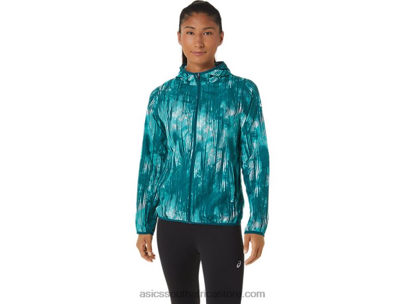 Women Asics Packable Jacket LH4X03088 Sea Glass Tie Dye Print