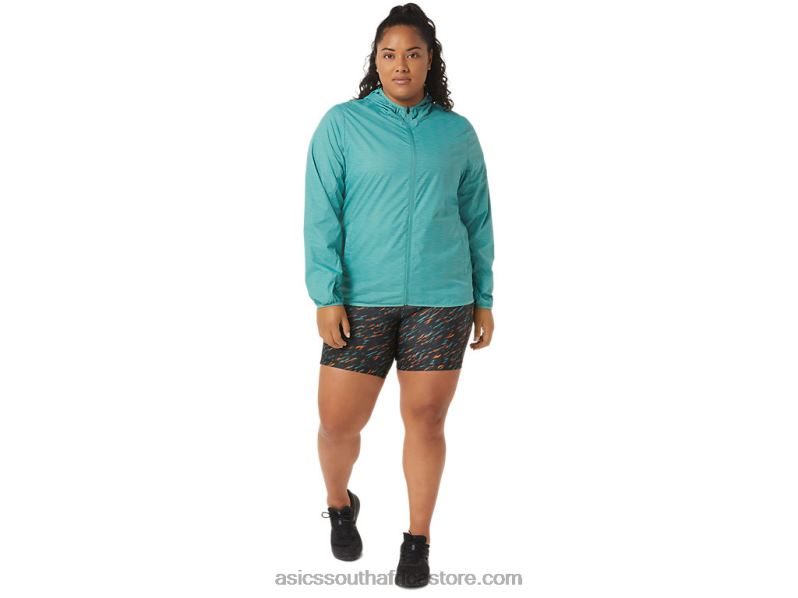 Women Asics Packable Jacket LH4X03385 Sage Spacedye/Clear Blue