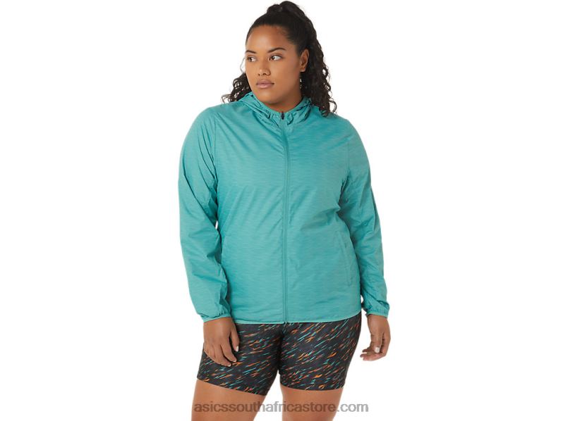 Women Asics Packable Jacket LH4X03385 Sage Spacedye/Clear Blue