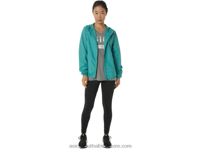 Women Asics Packable Jacket LH4X03385 Sage Spacedye/Clear Blue