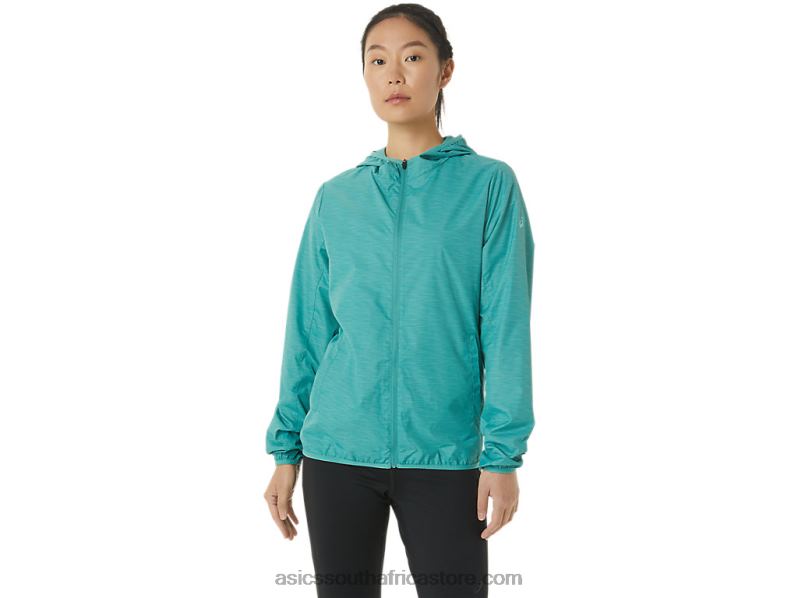 Women Asics Packable Jacket LH4X03385 Sage Spacedye/Clear Blue