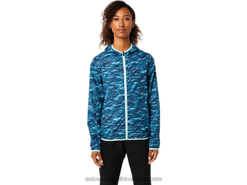 Women Asics Packable Jacket LH4X03852 Teal Print/Fresh Ice