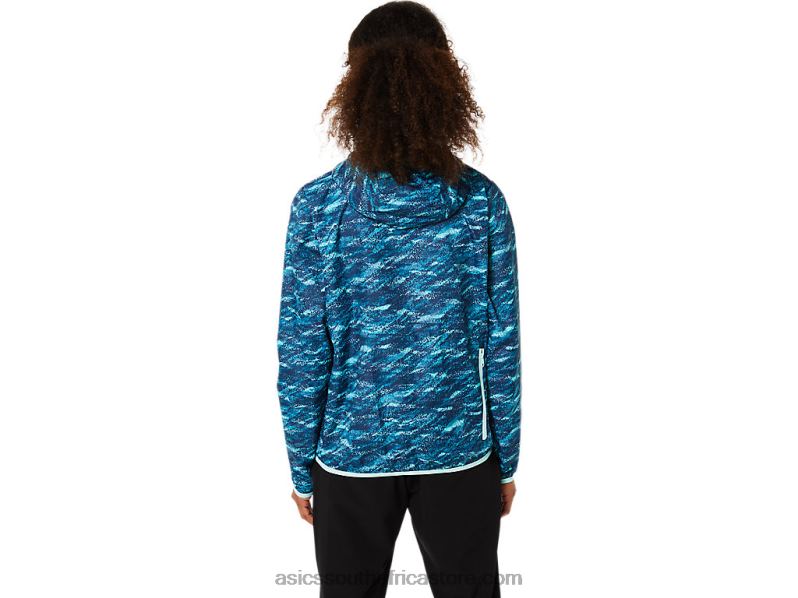 Women Asics Packable Jacket LH4X03852 Teal Print/Fresh Ice