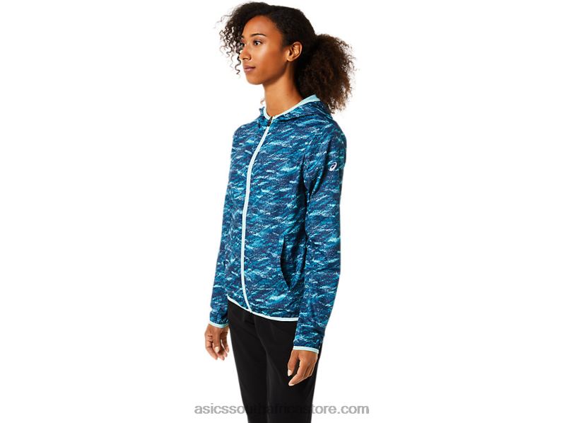 Women Asics Packable Jacket LH4X03852 Teal Print/Fresh Ice
