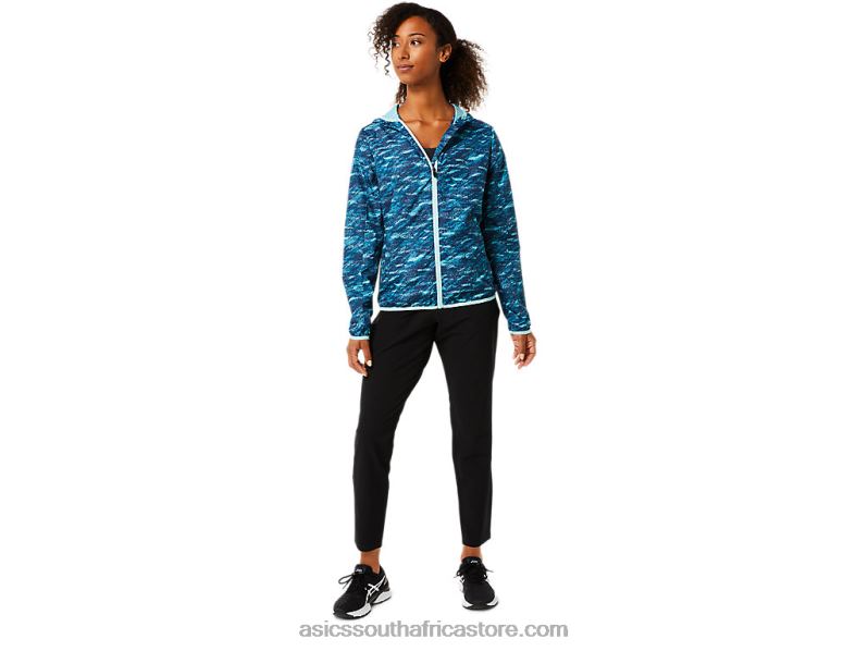 Women Asics Packable Jacket LH4X03852 Teal Print/Fresh Ice